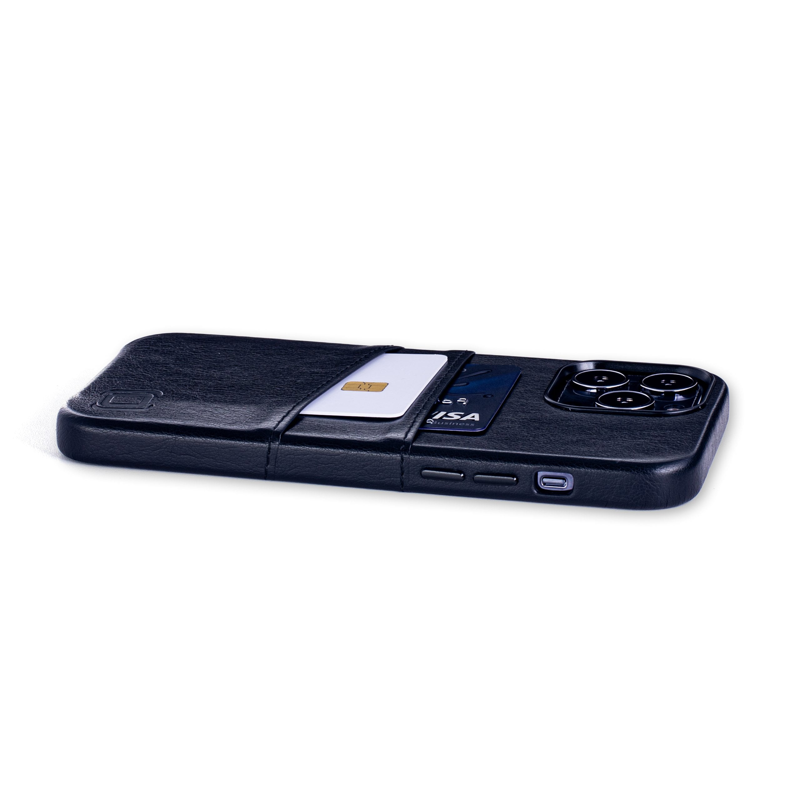 Dockem iPhone 13 Pro Max Exec M2 Wallet Case; Built-in Metal Plate, 2 Card Slots, Premium Synthetic Leather, Black