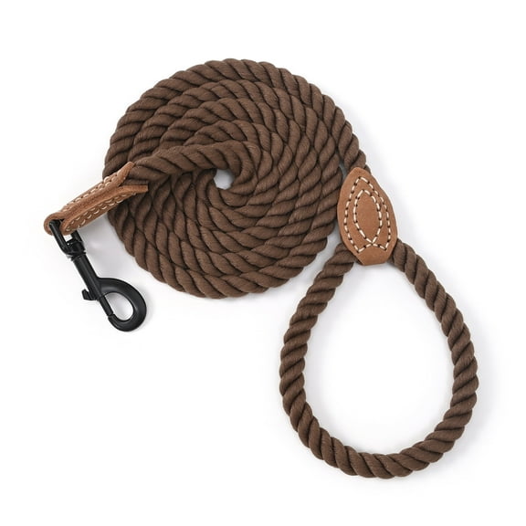 Mile High Life Dog Leash, Braided Cotton Rope Leashes with Leather Tip - Heavy Duty Metal Clasp, 1/2" Thick - Wedding, Walking & Training Leash for Small Medium Large Dogs