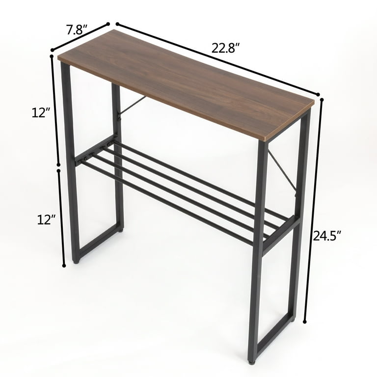 Tall End Table Narrow Side Table with Storage Shelve Walnut