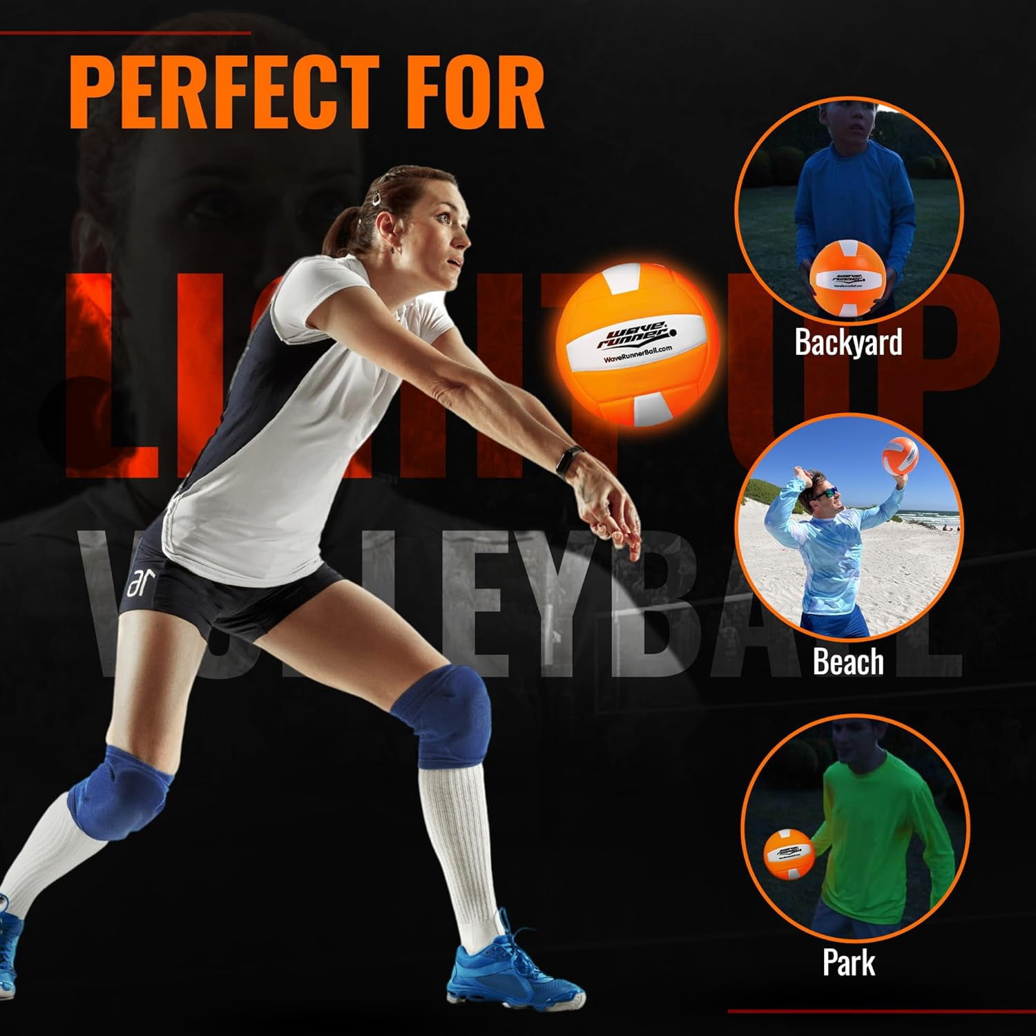 Wave Runner LED Light-Up Volleyball - Glow in The Dark, 10.35 in, Waterproof, Pump & Batteries Included, Great for Teens, Adults & Night Beach Games