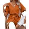 thumbnail image 2 of Summer Solid Color Women V-neck Chiffon Blouse Short Sleeved Casual Tops, 2 of 5