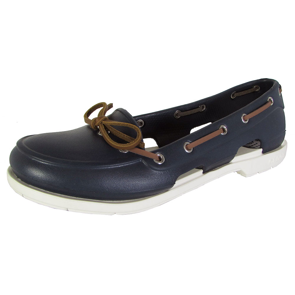 Crocs Womens Beach Line Slip On Boat Shoes, Navy/White, US 9 