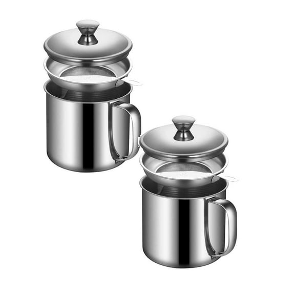 2Pack Oil Strainer Grease Pot Storage Container Cooking Separator Kitchen Filter Can Olive Steelfat Dispenser Stainless Jar Oil Bottle Home Decor
