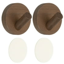 2 Pack Walnut Wood Wall Hooks, Round Coat Hooks Wall Mounted or Self-Adhesive, for Hanging Towels, Hats, Clothes, Bags, Suitable for Entrance, Bedroom, Kitchen