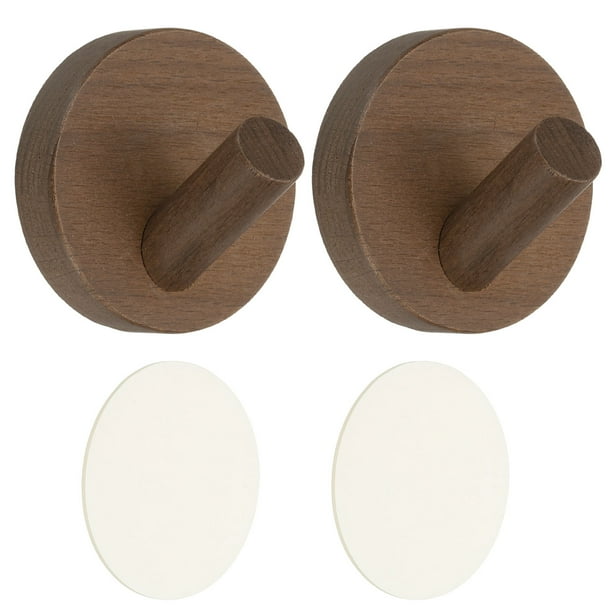 Paquete de 2 ganchos de pared de madera de nuez, ganchos redondos montados en la pared o autoadhesivos, para colgar toallas, sombreros, ropa, bolsas, adecuados para entrada, dormitorio, cocina