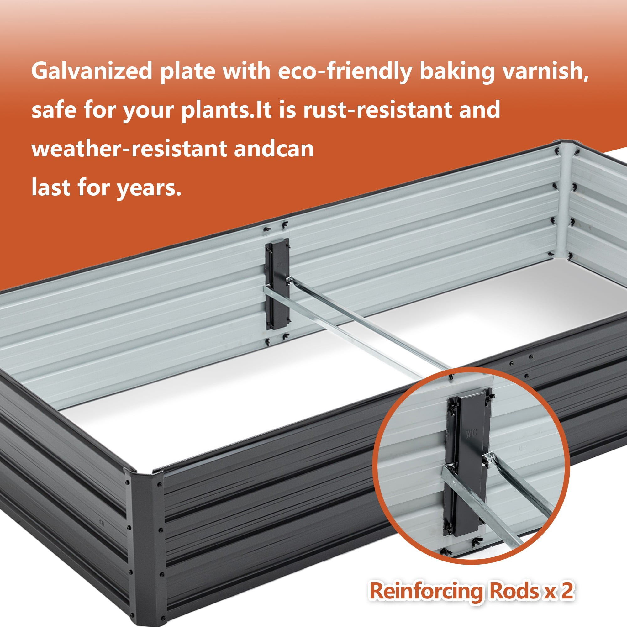 Aukfa Galvanized Raised Garden Bed Outdoor, Metal Planter Box for Vegetables/Flowers/Herbs, 6x3x1FT, Black