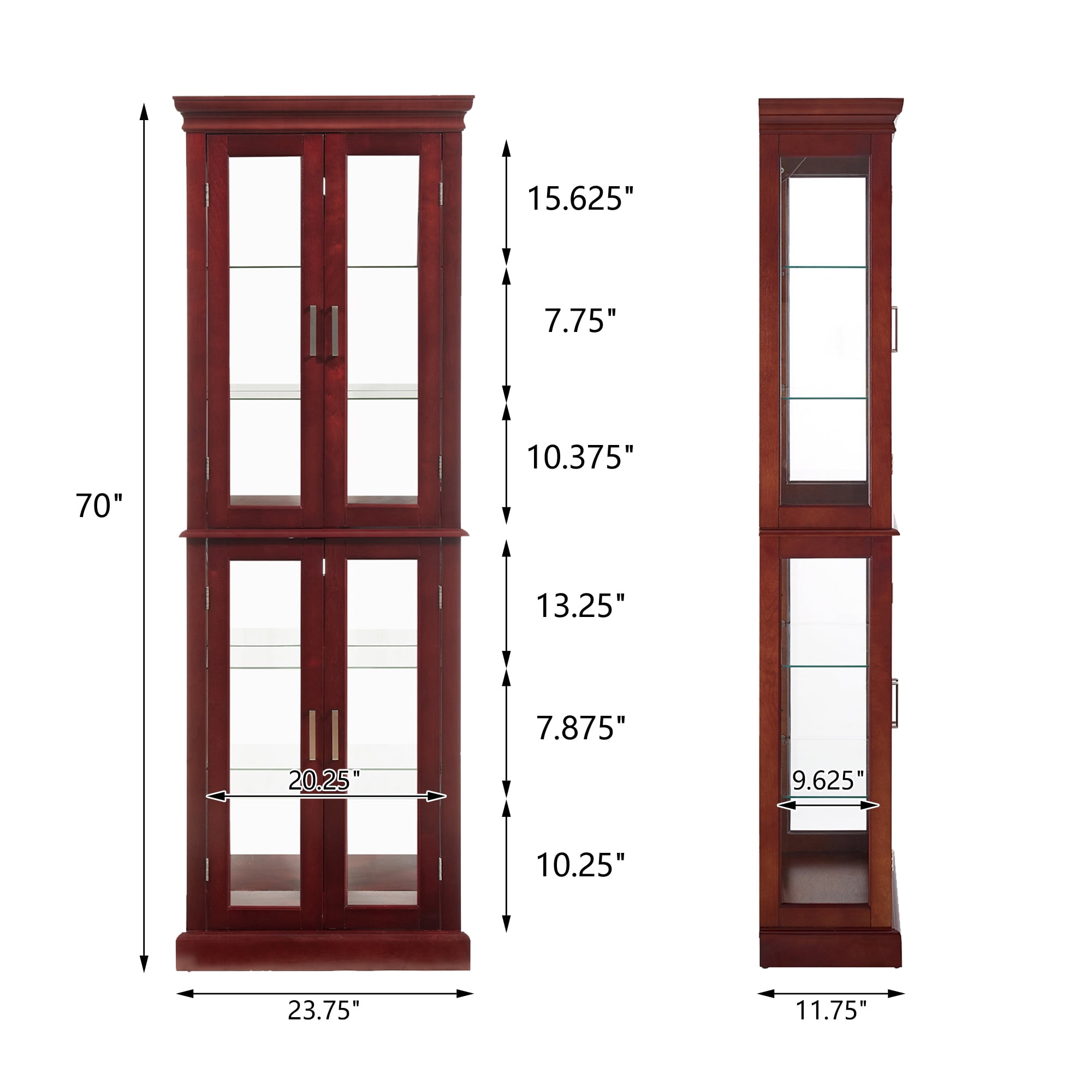 Miniyam Curio Display Cabinet with Adjustable Glass Shelves, Light, Cherry