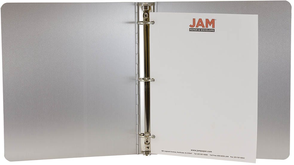 JAM Paper Aluminum 1-inch Binders, 3 Metal Rings, Silver, 1/Pack