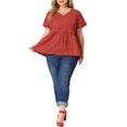 thumbnail image 2 of Plus Size Tops for Women Boho Lace Insert Hollow Swiss Dots Tops Blouses Red 1X, 2 of 7