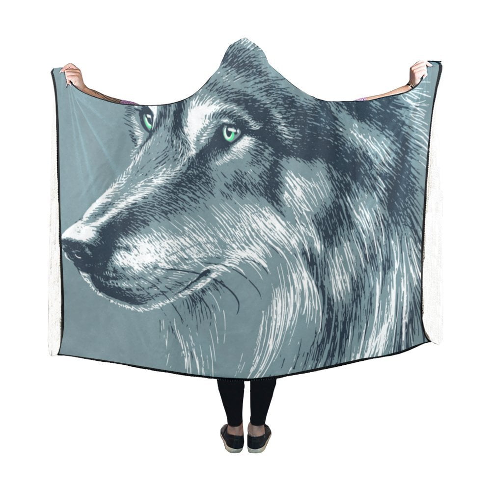 ASHLEIGH Hooded Blankets Wolf Head Throw Wearable Antipilling Polar