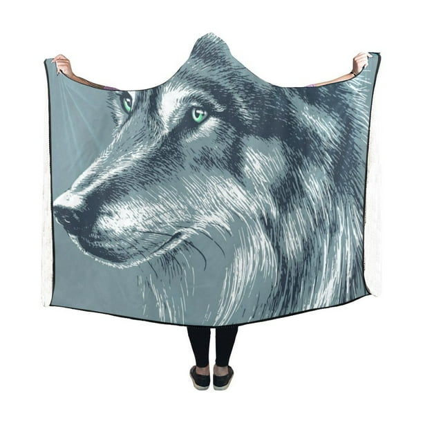 ASHLEIGH Hooded Blankets Wolf Head Throw Wearable Antipilling Polar
