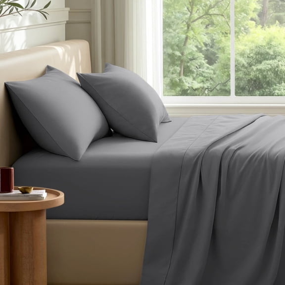 Bare Home Premium 1800 Collection 4-Piece Bed Sheet Set with Envelope Pillowcases, Queen, Gray