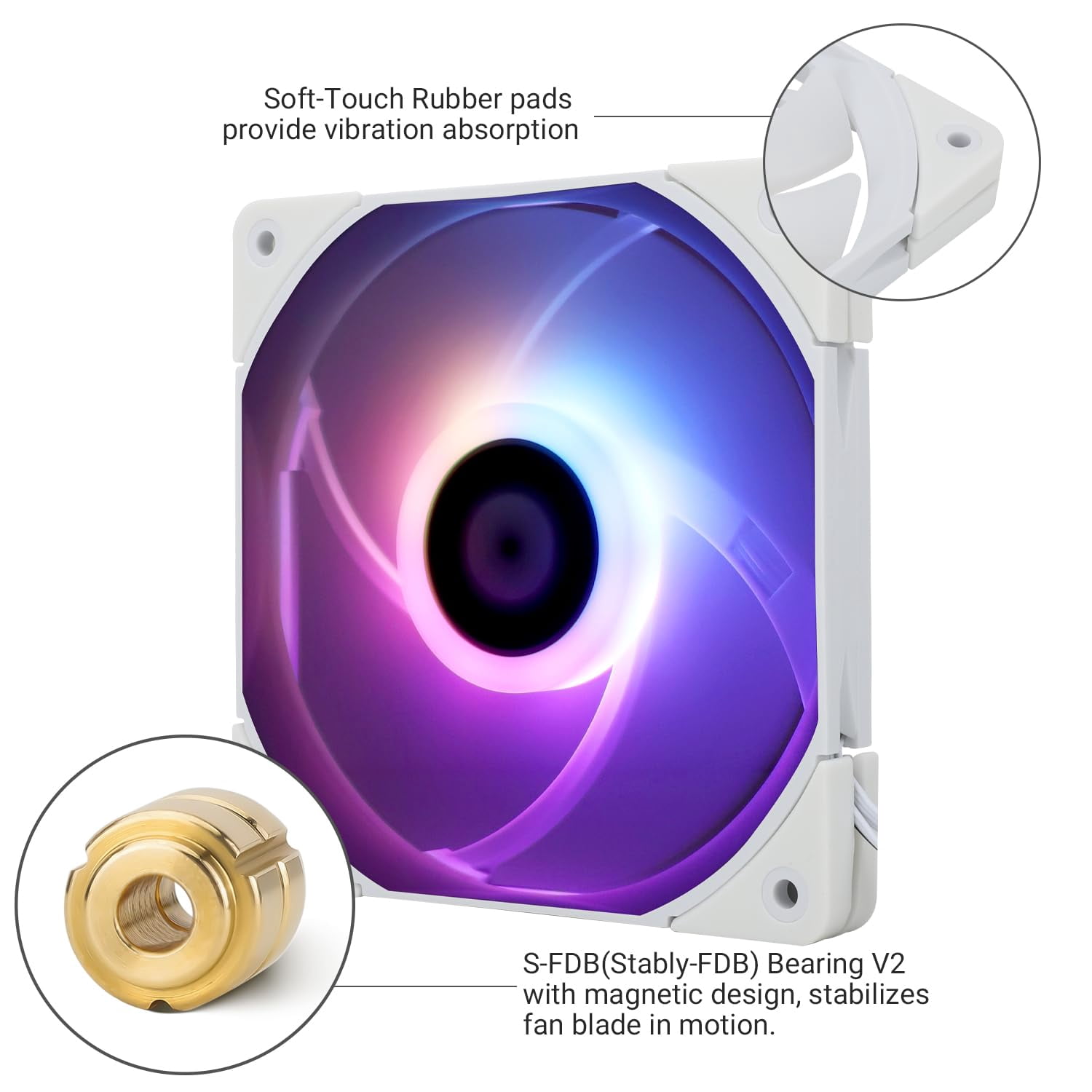 C12015W-S CPU Fan Computer case Fan Quiet 4pin PWM ARGB PC Fan, 15mm Slimline Cooler Fan, 120mm CPU Cooling Fan(White)
