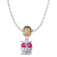 thumbnail image 1 of Delight Jewelry Silvertone Owl with Hot Pink & Lime Green Crystal Eyes Mia Monkey Charm Necklace, 1 of 4