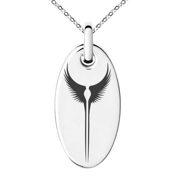 Tioneer Stainless Steel Rise of the Valkyrie Engraved Small Oval Charm Pendant Necklace