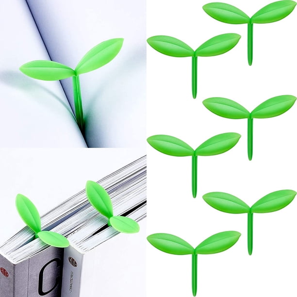 6 piezas de marcapáginas verdes pequeños de brotes, minimarcadores de brotes verdes, marcapáginas de brotes de hierba de silicona, regalos creativos para los amantes de los libros que leen