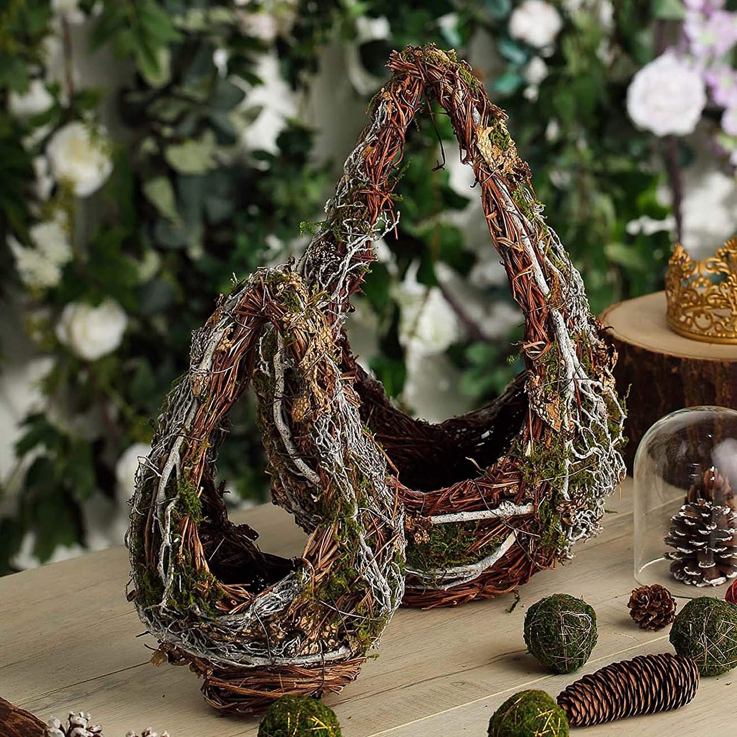 Efavormart Set of 2 Preserved Moss Teardrop Planter Box Hanging