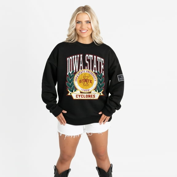 Women's Gameday Couture Black Iowa State Cyclones Oversized Victory Lane Black Label Premium Sweatshirt