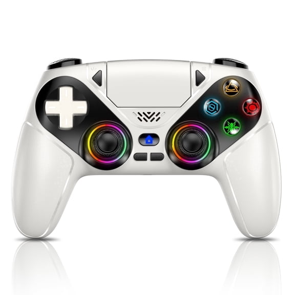 Turpow LED Wireless Controller for P5, Seven Light Colors Compatible with P5 Pro/Slim/PC, Dual Vibration, 3.5mm Audio Jack,Macro/Turbo Function, 6-Axis Motion Contro Gamepad with Speaker(White)