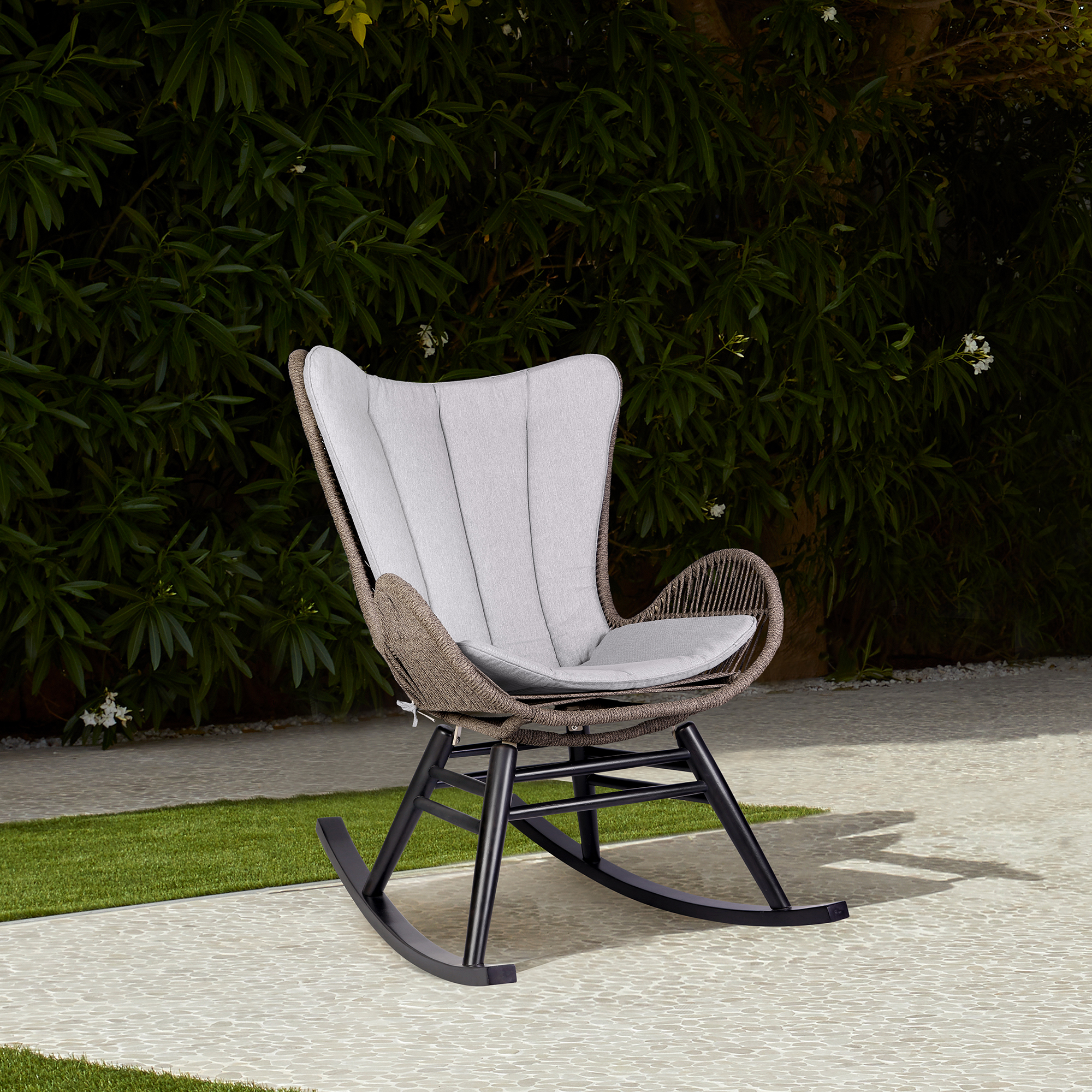 Fanny Outdoor Patio Rocking chair in Dark Eucalyptus Wood and Truffle Rope - image 2 of 12