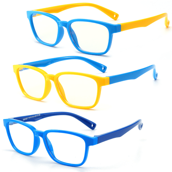 3 Pack Kids Blue Light Blocking Glasses, Anti Eyestrain & UV Protection, Computer Gaming TV Phone Glasses for Boys Girls Age 3-12, TPEE Rubber Flexible Frame