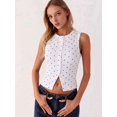 thumbnail image 4 of Women Polka Dot Button Down Tank Tops Sleeveless Crew Neck Slim Fit Crop Vest Going Out Clothes White - in Stock XL, 4 of 9