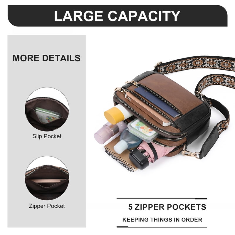 GAEKEAO Women’s Leather Crossbody Purse with Detachable Shoulder Strap and Multi Pockets