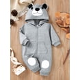 thumbnail image 3 of Genuiskids Newborn Baby Girl Boy Fall Jumpsuit Long Sleeve Cute Bear Ear Hooded Jumpsuit Fall Winter Zipper Romper Bodysuit, 3 of 9