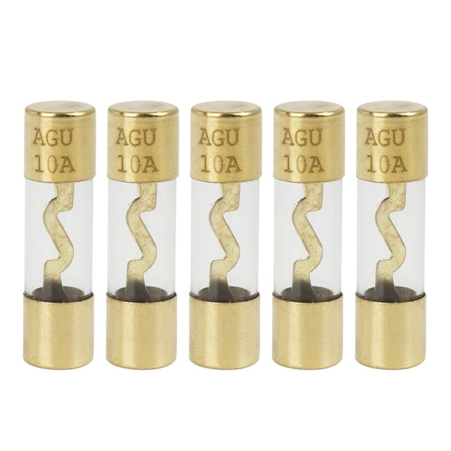 Unique Bargains Plastic Tube Fuse 10 Amp Gold Tone Plated AGU Fuses for Car Auto 5pcs