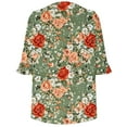 thumbnail image 4 of Tops for Women Plus Size 3/4 Sleeve Ruffle Floral Printed V-neck Casual Three-quarter Sleeve T-shirt Green XXL, 4 of 5