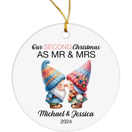 Our Second Christmas As Mr & Mrs Ornament Personalized Name & Year Couple Ornament Christmas 2025 Customized 2nd Xmas Married Ornament Gifts for Husband & Wife Custom Anniversary Ornament puS2IP