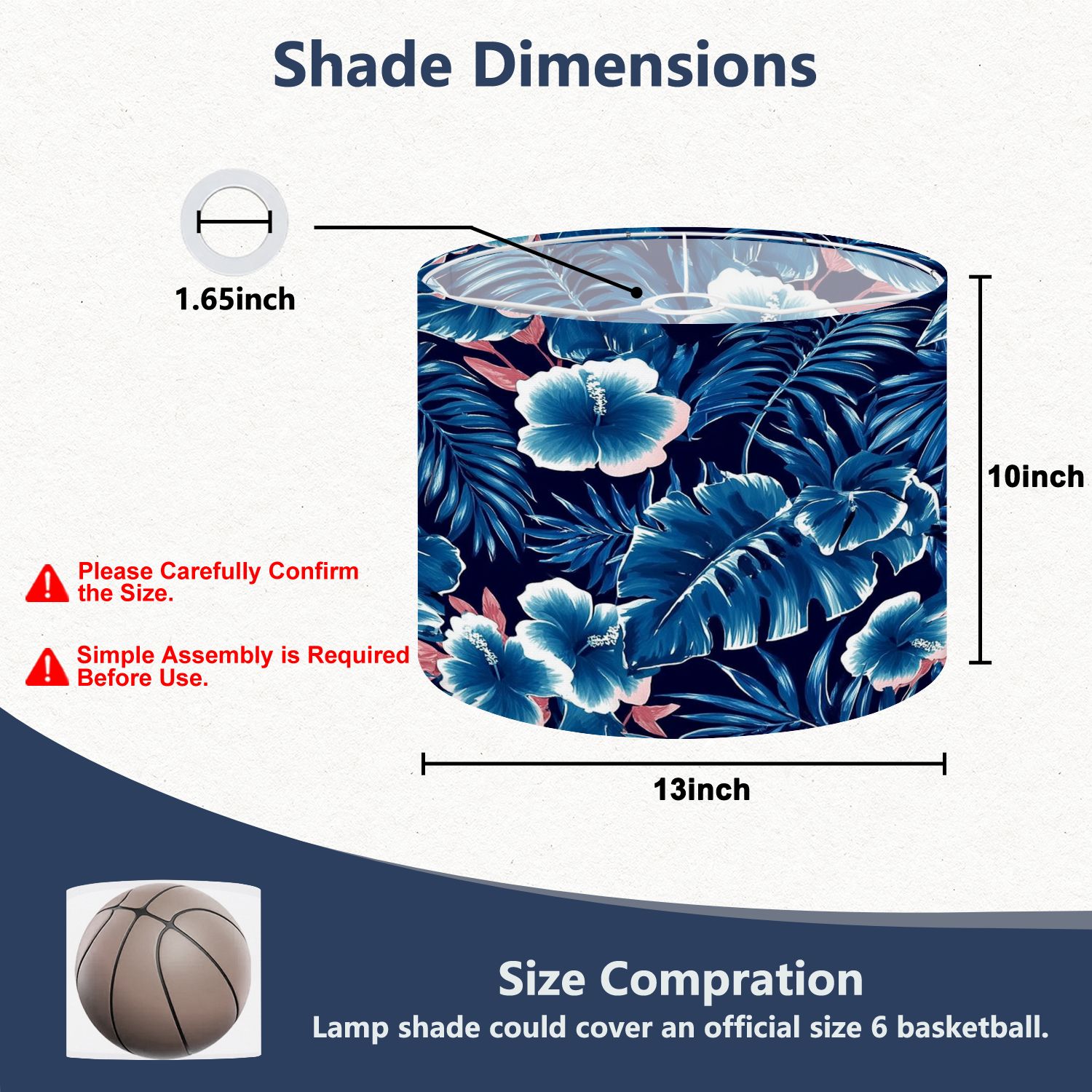 Lamp Shades Set of 2 Easy Assembly white shine tropical plants fashionable navy blue Drum Lampshades for Table Lamps Floor Lamps Pendant Light 13"x13"x10" Replacement Lamp Shade
