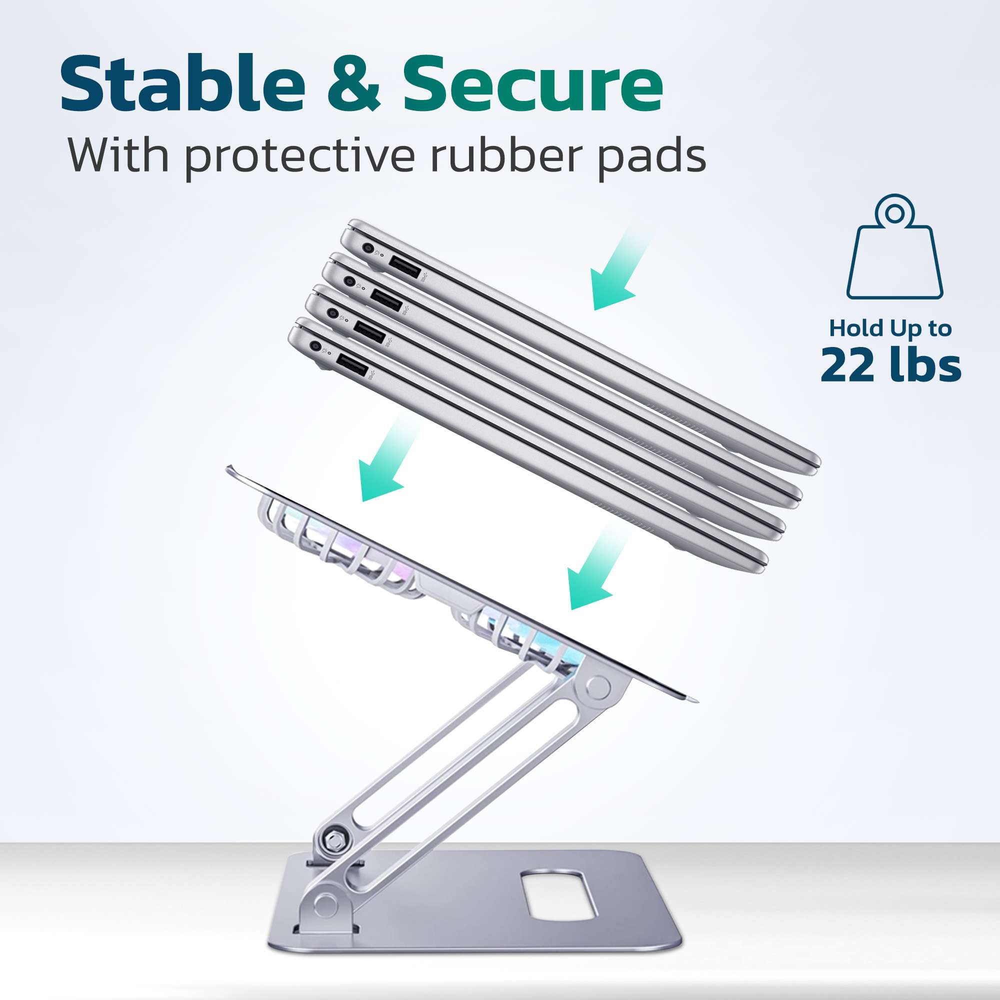 Purely C50 Laptop Stand, Laptop Cooling Pad with Fans, Angle & Height Adjustable Stand, Aluminum Alloy Laptop Holder for Desk, Compatible with MacBook Pro, Dell XPS and 17" Laptops - Silver
