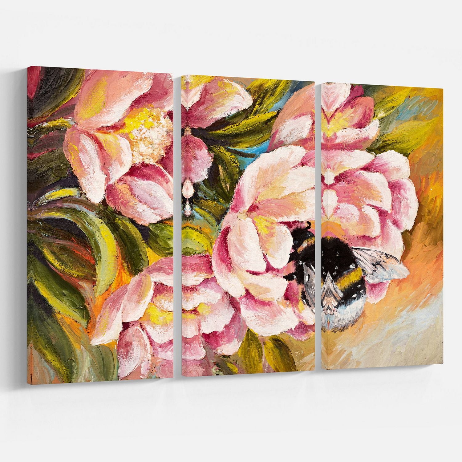 Design Art Bee Sitting on Flower Canvas Print