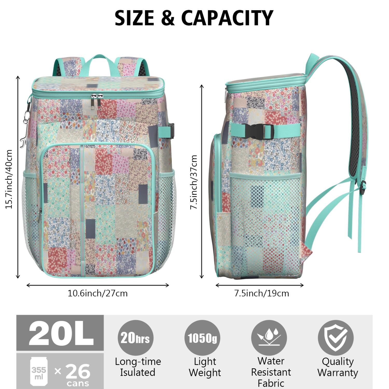 Travel Cooler Bag - Pioneer Flower Camping Beer Cooler Backpack with Bottle Opener- Waterproof Insulated Picnic Backpacks - Cooler Bag for Beach