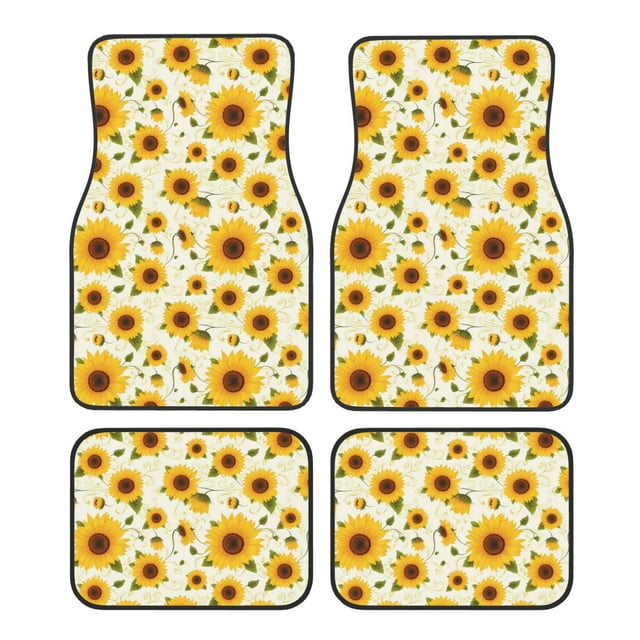 Kdxio European-style Pattern Sunflower A Print Car Floor Mats Universal SUV Front Rear Floor Foot Mats 4-Piece Full Set with Non-Slip Rubber Backing Car Accessories for Most Cars