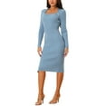 thumbnail image 4 of INSPIRE CHIC Women's Square Neck Long Sleeve Slim Fit Ribbed Knit Bodycon Midi Sweater Dress L Blue, 4 of 6