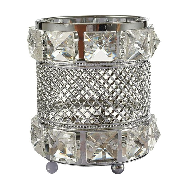 Porta brochas de maquillaje de cristal brillante, soporte para bolígrafos, artículos de tocador. plata