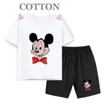 thumbnail image 3 of Conjunto de pantalones cortos de manga corta de verano para niños, camiseta de dibujos animados de Disney Mickey y pantalones, conjunto de 2 piezas, ropa linda para niñas y niños pequeños, 3 of 5