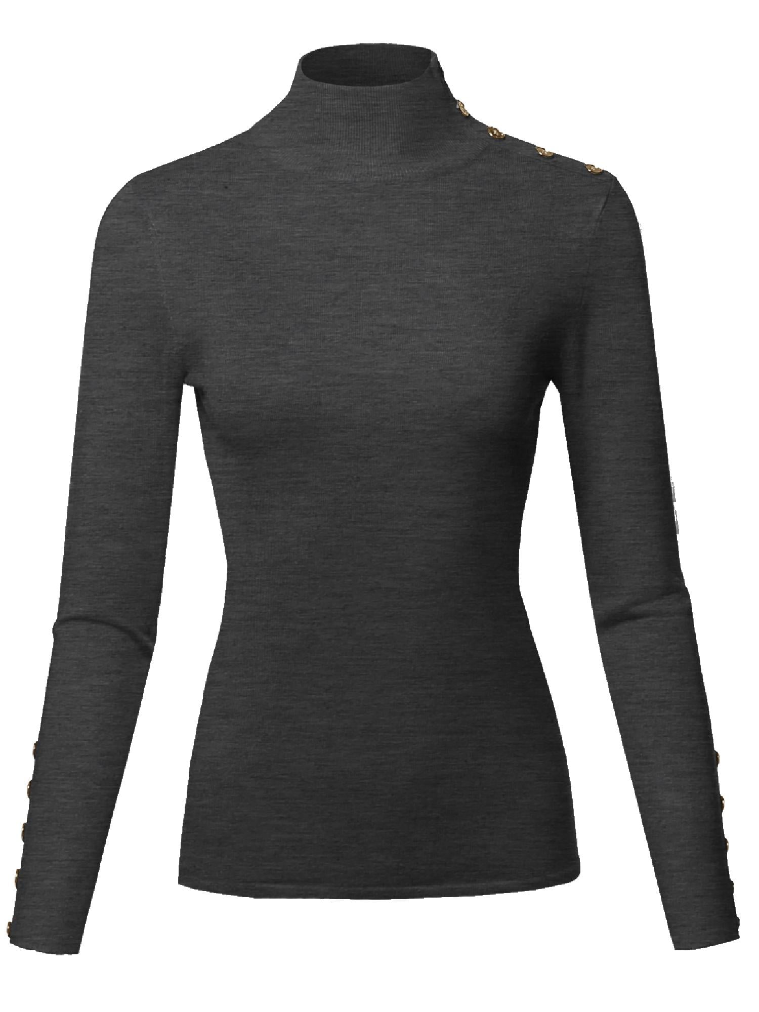 Pearl Detail Mock Neck Long Sleeve Sweater