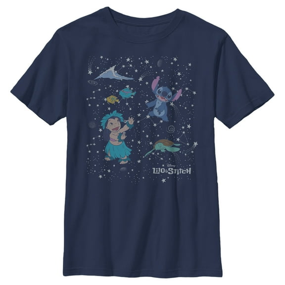 Boy's Lilo & Stitch Aloha From Space  Graphic Tee Navy Blue X Large