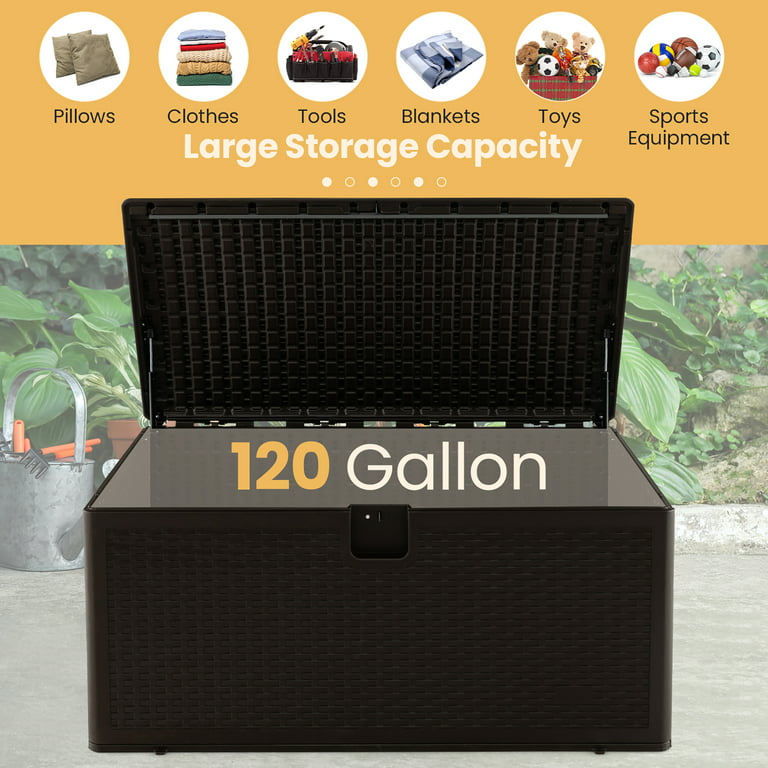 Costway 120 Gallon Patio Deck Box Outdoor Waterproof Storage Container for  Tools Toys Brown 