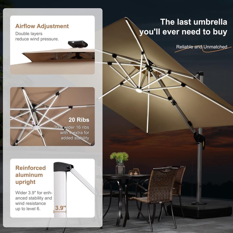 10 foot patio umbrella with solar lights and screen enclosure Solar LED Lighted Patio Umbrella w/ Tilt Adjustment, UV-Resistant