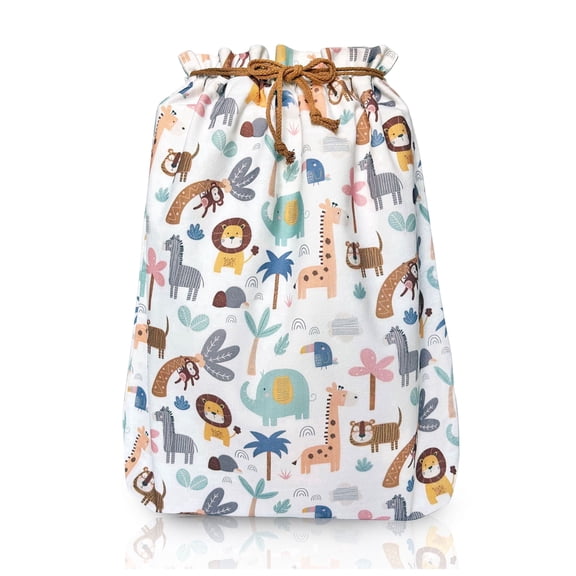 Gather & Knot Reusable Baby Shower Gift Bag Set, Safari Animals Fabric Gift Wrap Bags, Extra Large Drawstring Present Bag for Baby Gifts, Newborn & First Birthday