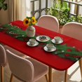 thumbnail image 3 of Christmas Table Cloths for 3 Foot Rectangle Tables, Winter Chic Pine Branch Xmas Sandpins Candy Red Patio Waterproof Elastic Fitted Tablecloths, Washable Rectangular Table Cover for Camping, 3 of 8