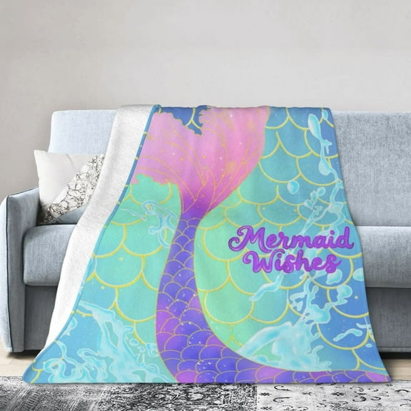 Mermaid Blanket Cute Mermaid Tail Scales Fuzzy Soft Cozy Warm Sherpa Throw Blanket for Girls Women for Girls Kids 60"X50"