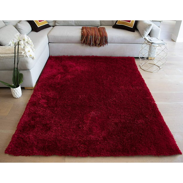 5x7 Feet Red Color Solid Shag Area Rug Polyester Indoor