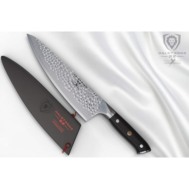 Dalstrong Chef's Knife - Shogun Series - Damascus - Japanese AUS-10V Super Steel - Vacuum Treated (7.5 inch Serrated Chef Knife, Black)