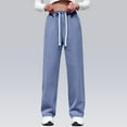 thumbnail image 6 of Women's Elastic Waist Wide Leg Jeans, Drawstring Straight Leg Denim Pants, Casual Loose Fit Trousers, Comfort Stretch Denim, Relaxed Fit Jeans, Everyday Casual Wear Blue, 6 of 9