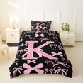 thumbnail image 2 of Manfei Ribbon Bow Knot K Personalized Initial Twin Bedding,Black Pink Bow Tie Duvet Cover Set,2pcs,No Comforter,Pink Reversible,Lightweight Room Decor, 2 of 6